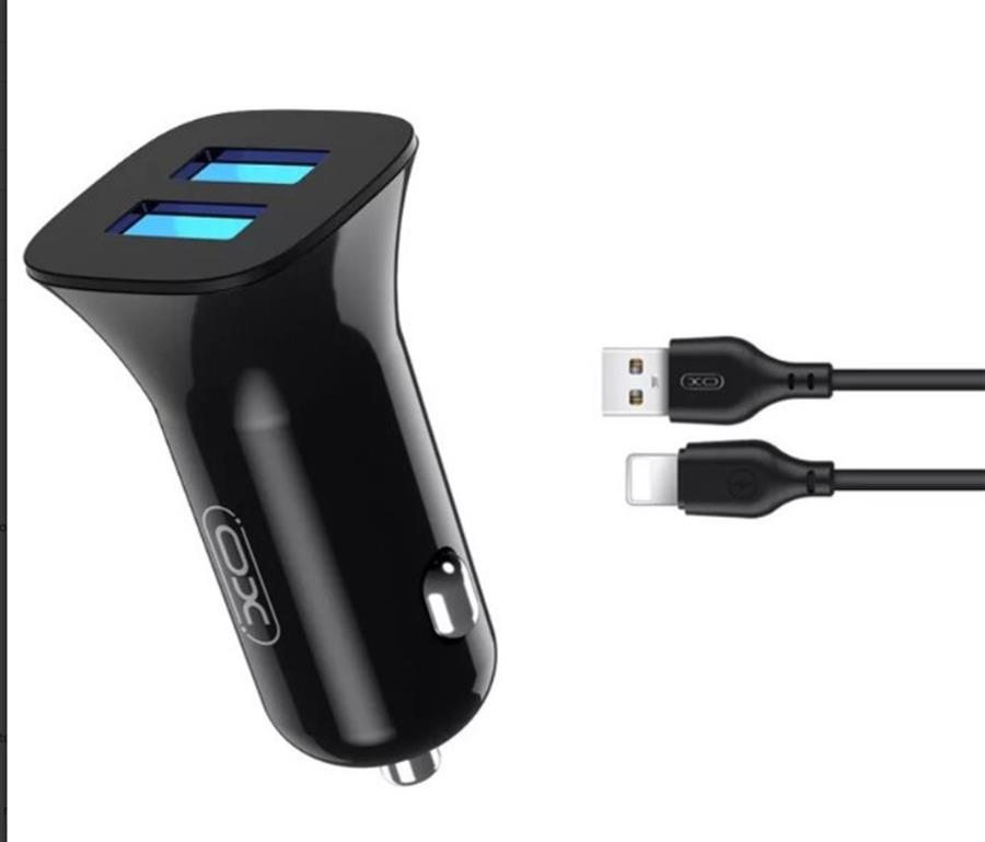 CARGADOR PARA AUTO DUAL USB XO - TZ10 C/CABLE LIGHTNING