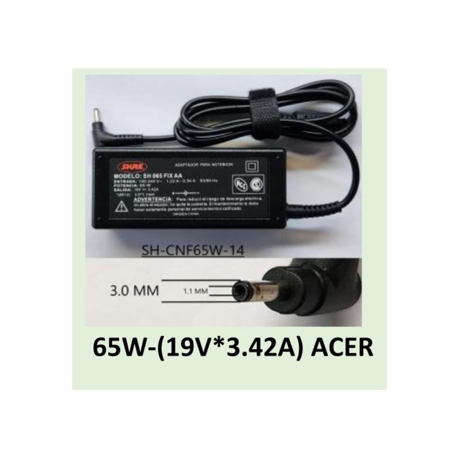 CARGADOR NOTEBOOK SH-CNF65W-14 ACER 19V/3,42A - 3.0 X 1.1 MM
