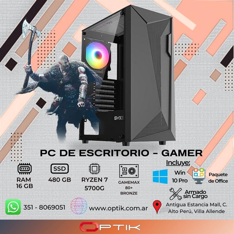 PC de Escritorio - AMD - Ryzen 7 5700G - 16GB RAM - 480GB SSD - 80+ PLUS - Win 10