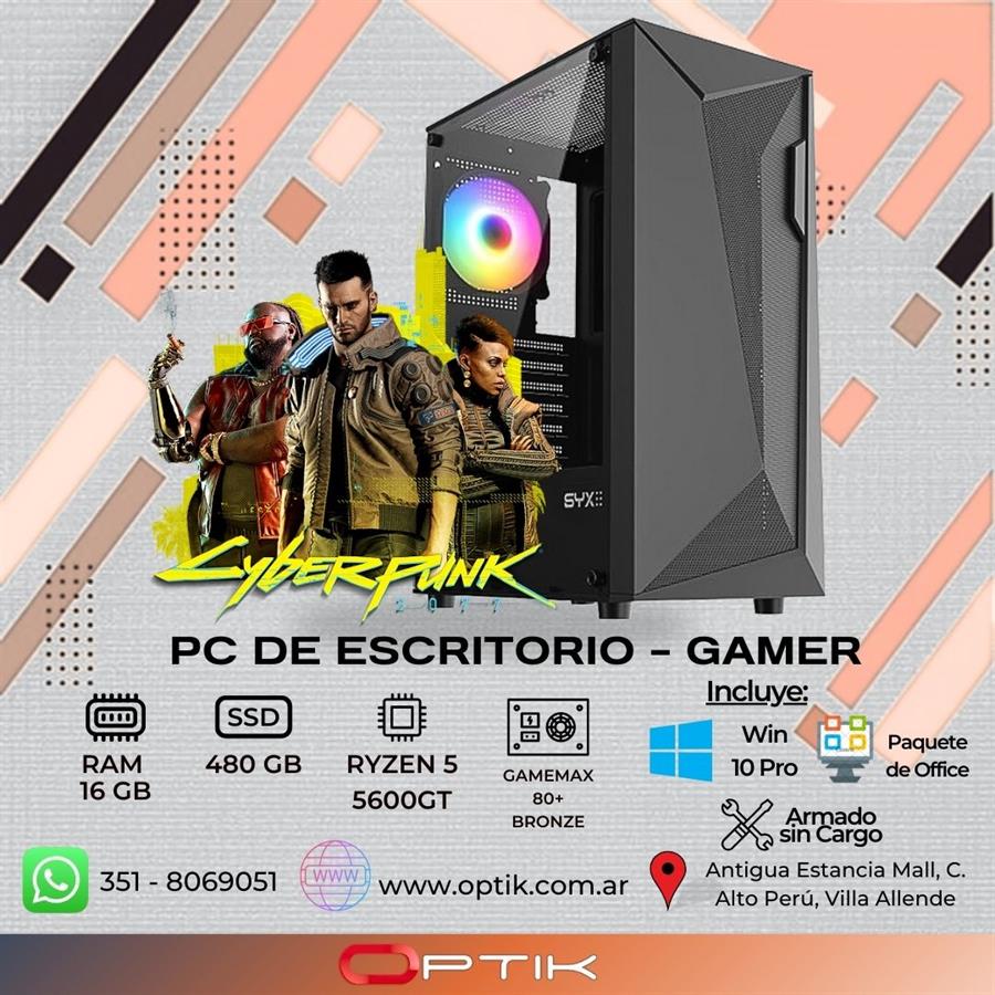 PC de Escritorio - AMD - Ryzen 5 5600GT - 16GB RAM - 480GB SSD - 80+ PLUS - Win 10