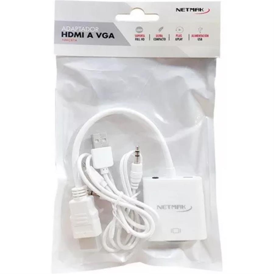ADAPTADOR HDMI MACHO A VGA HEMBRA + AUDIO NM-C81A NETMAK