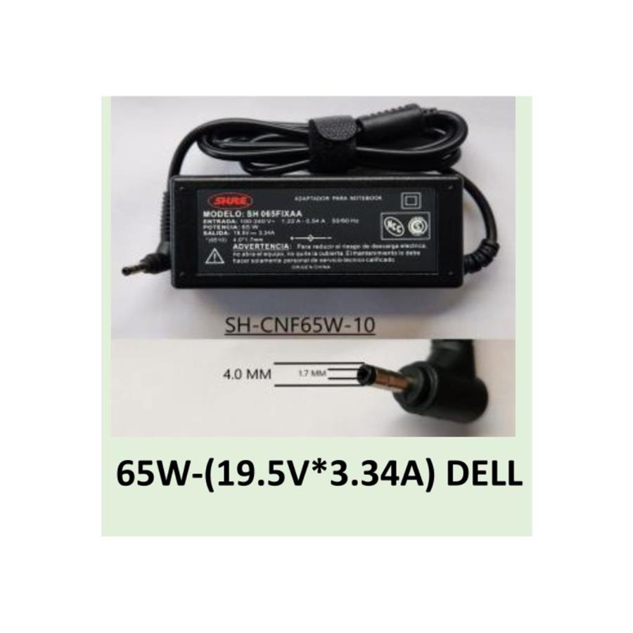 CARGADOR NOTEBOOK SH-CNF65W-10 DELL 19,5V/3,34A - 4.0 X 1,7 MM