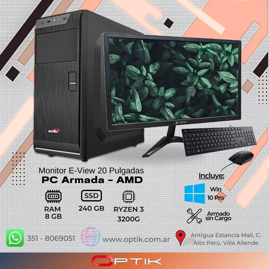PC ARMADA - RYZEN 3 3200G - 8GB RAM - SSD 240GB - Win 10 + MONITOR 20"