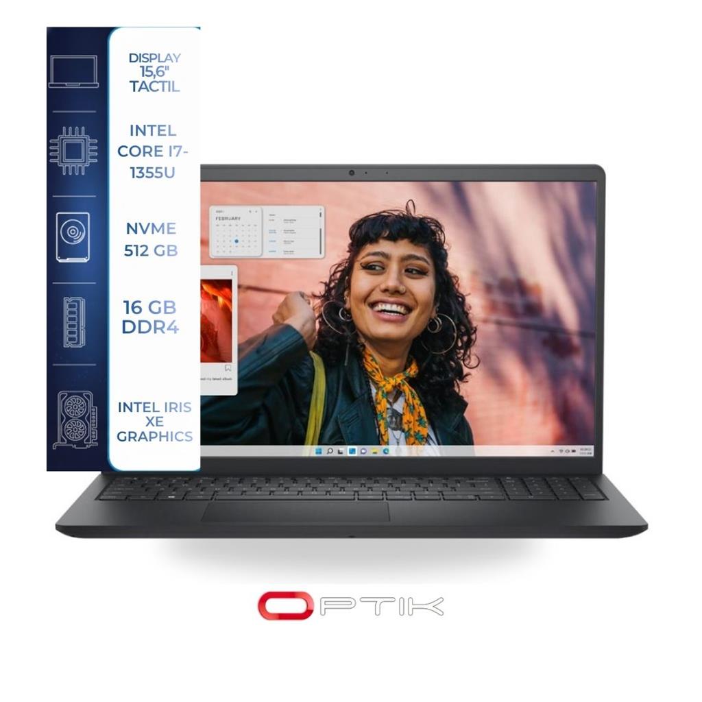 Notebook Dell 15 LDC15250-7427BLK-PUS Intel Core i7 1355U Pantalla Touch Full HD 15.6" / 16GB de RAM / 512GB SSD / Win11 - Negro Carbono