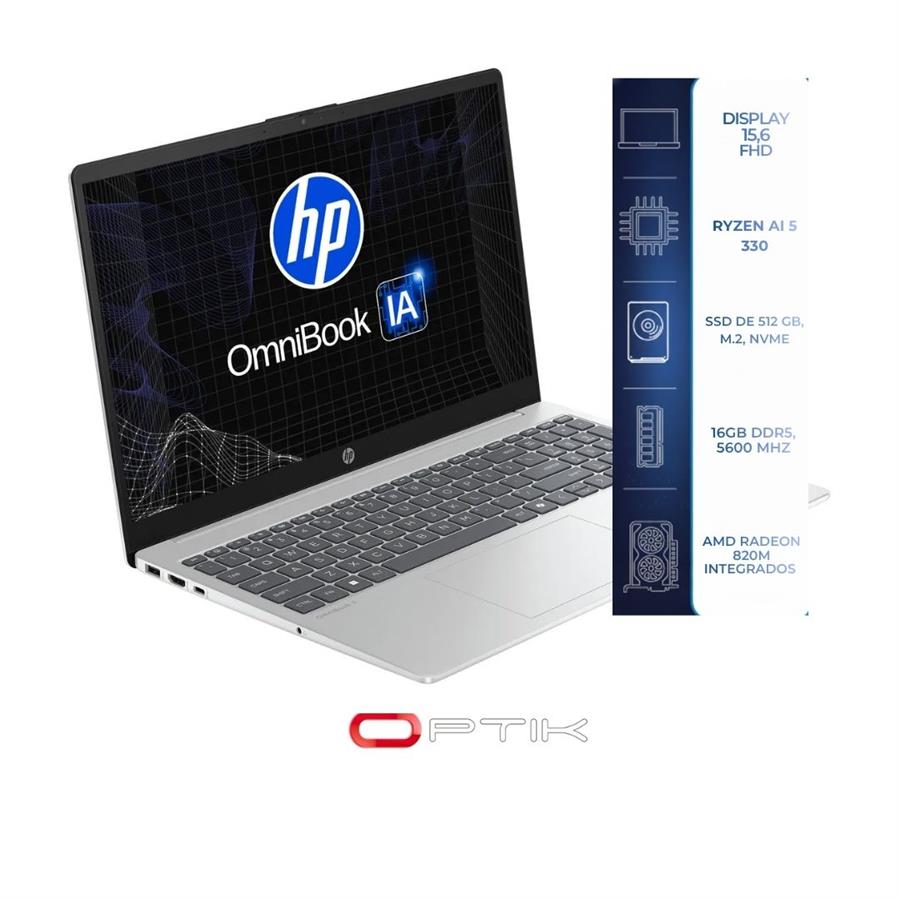 Notebook HP Omnibook 3 AI 15-FN1035DX AMD Ryzen AI 5 330 Pantalla Full HD 15.6" / 16GB de RAM / 512GB SSD / Win11Home