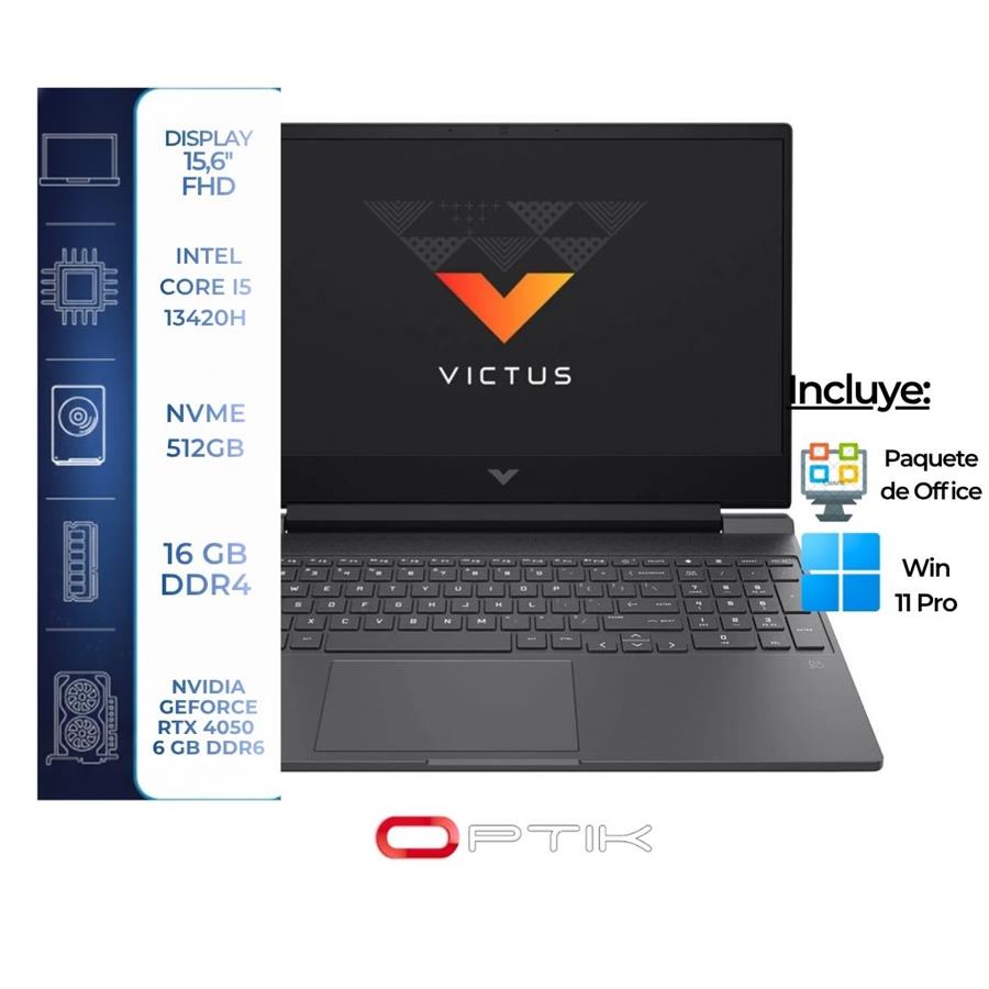Notebook Gamer HP Victus 15-FA2082WM Intel Core i5 13420H Pantalla Full HD 15.6" / 16GB de RAM / 512GB SSD / GeForce 4050 6GB DDR6
