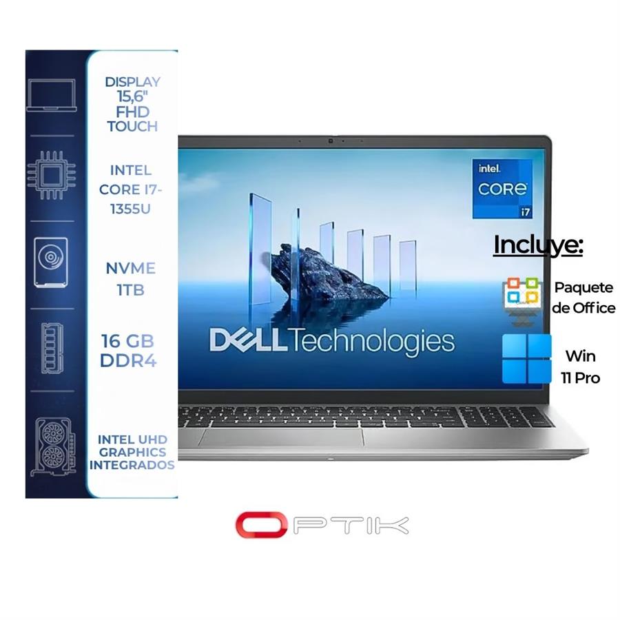 Notebook Dell 15 LDC15250-7292BLK-PUS Intel Core i7 1355U Pantalla Touch Full HD 15.6" / 16GB de RAM / 1TB SSD / Win11Home