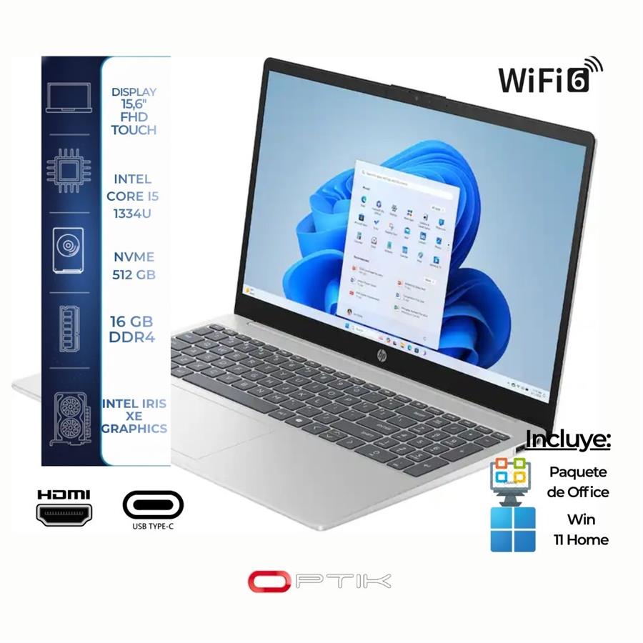 HP 15-FD0215 I5-1334U/16GB/SSD 512GB 15.6" FHD TOUCHSREEN W11 SILVER