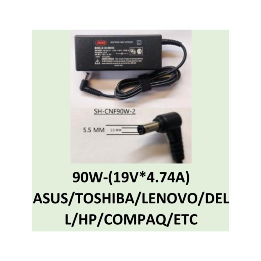 CARGADOR NOTEBOOK SH-CNF90W-2 ACER/TOSHIBA / ASUS/ LENOVO 19V/4,74 AMP - 5.5 X 2.5 MM