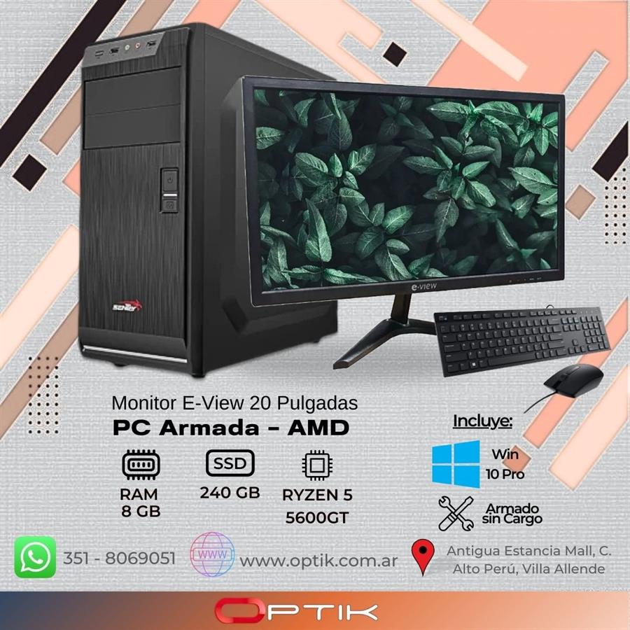PC ARMADA - RYZEN 5600GT - 8GB RAM - SSD 240GB - Win 10 + MONITOR 20"