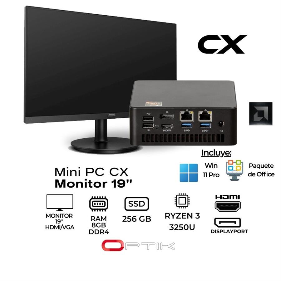 Mini PC CX - Ryzen 3 3250U + 8GB RAM + 240GB SSD + Monitor 19"