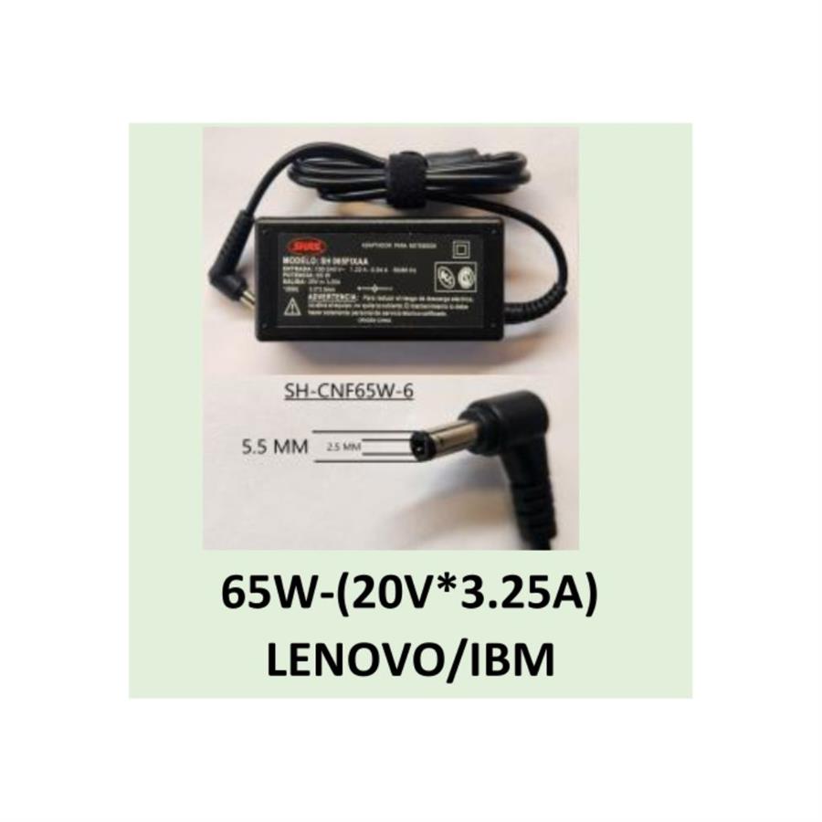 CARGADOR NOTEBOOK SH-CNF65W-6 LENOVO, IBM 20V , 3.25A - 5.5 X 2.5 MM